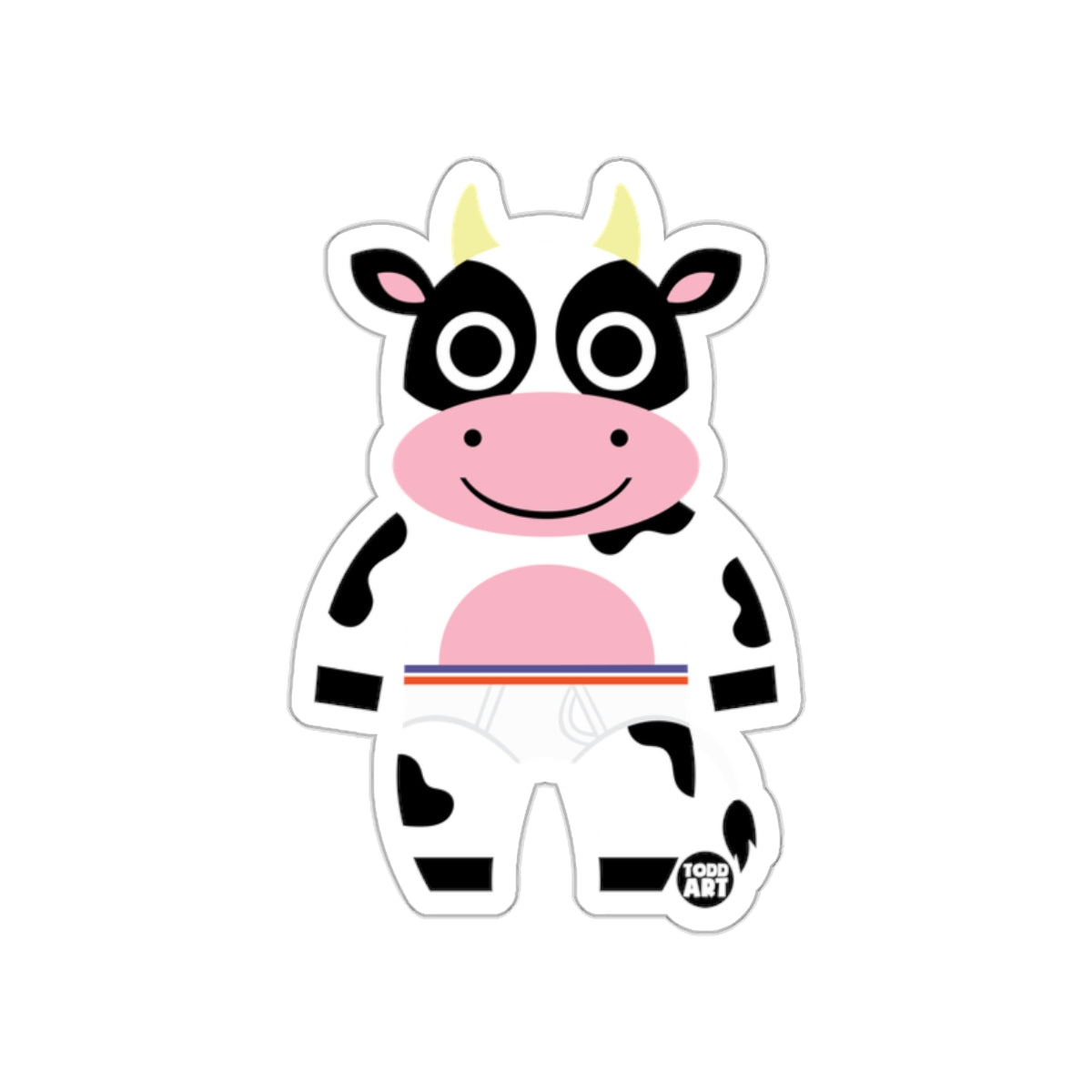 Cute Cartoon Cow Character Sticker with Colorful Belt