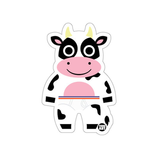 Cute Cartoon Cow Character Sticker with Colorful Belt