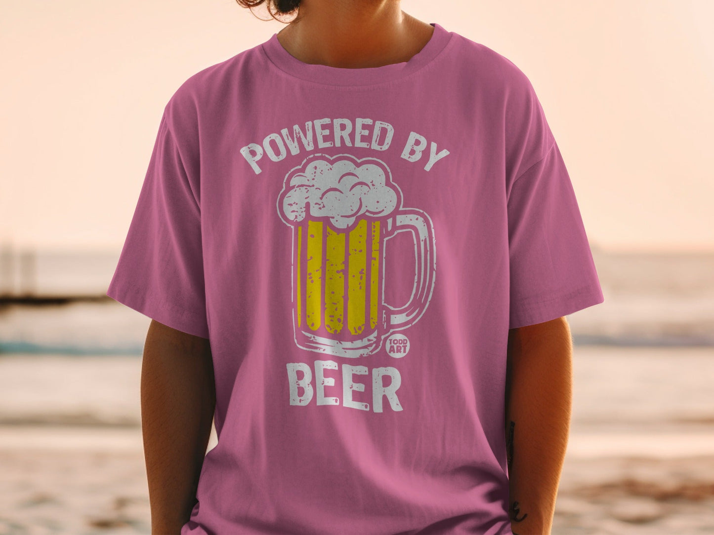 Powered By Beer Graphic T-Shirt Fun Casual Shirt