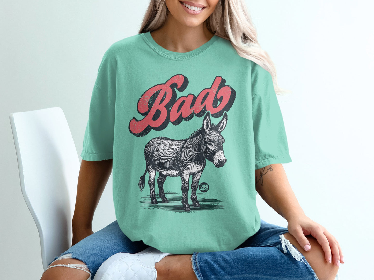 Mint Green Bad Donkey Graphic Art T-Shirt