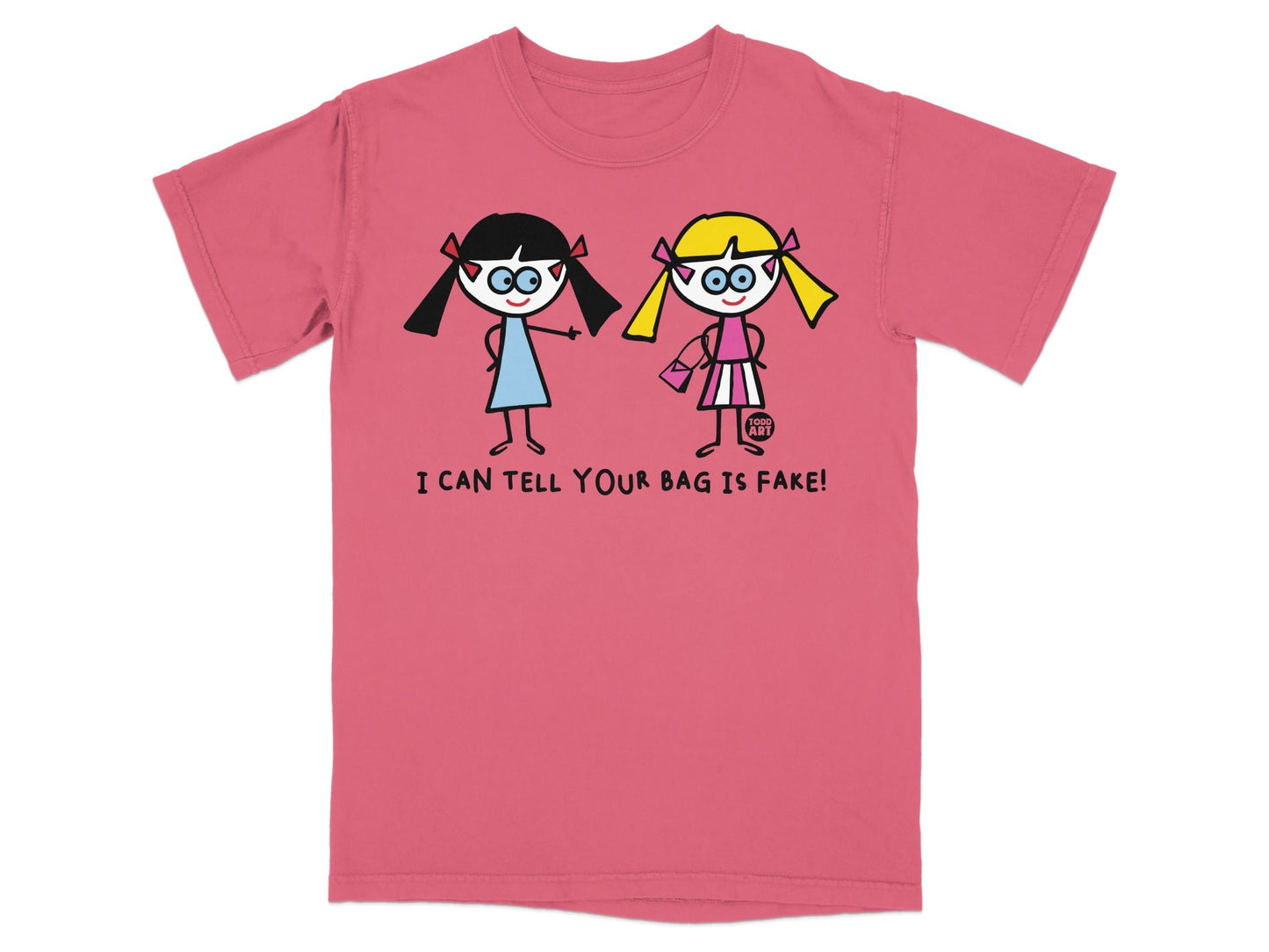 Cartoon Girls with Fake Bag Funny T-Shirt Product