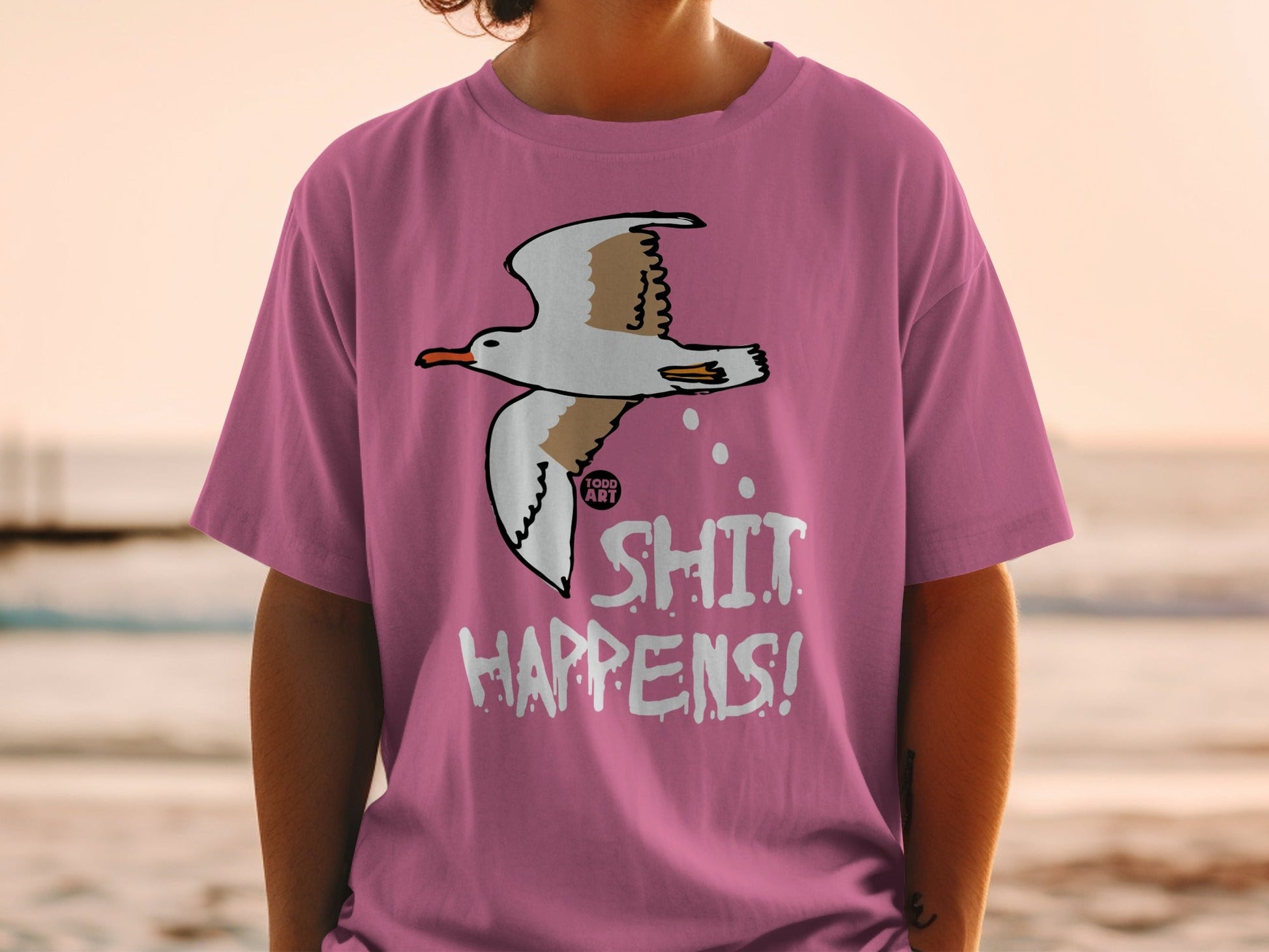 Shit Happens Seagull Design Todd Art Graphic T-Shirt
