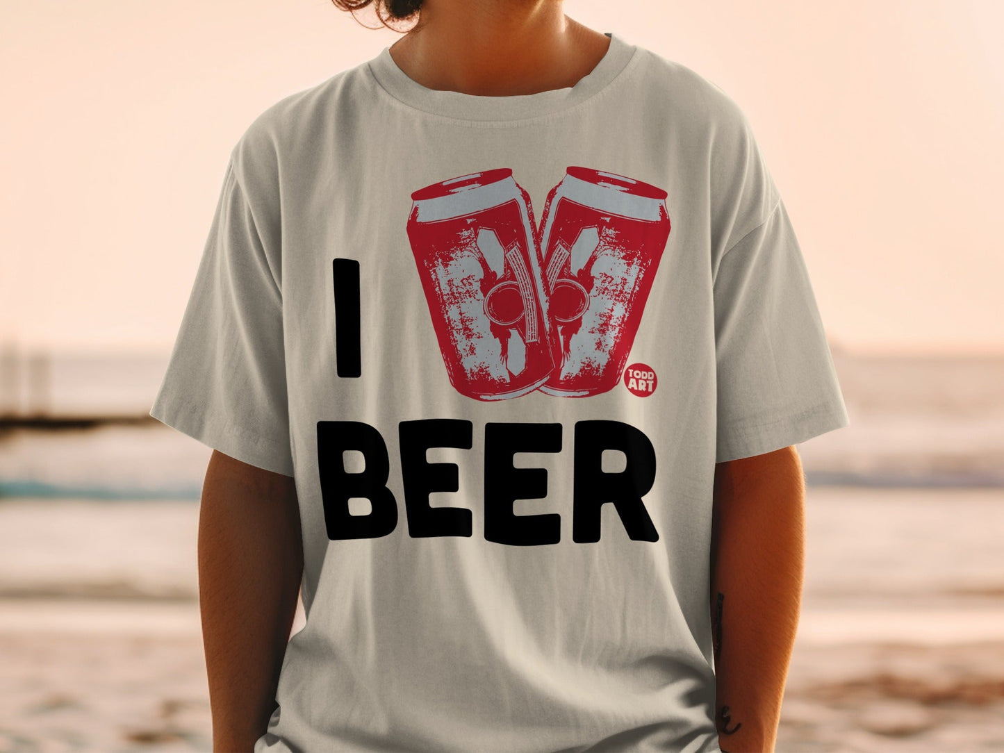I Beer Graphic T-shirt With Two Cans Design