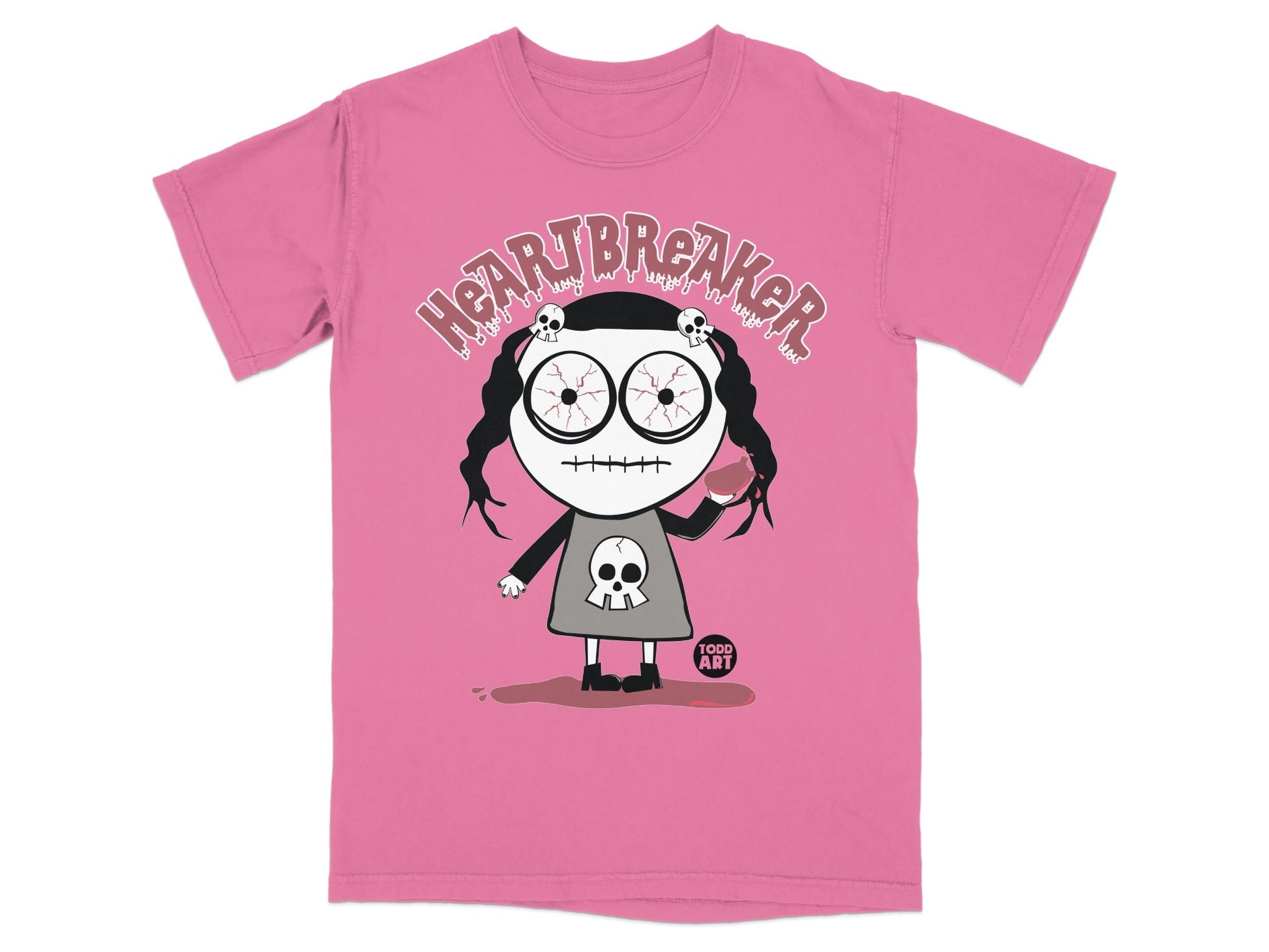 Heart Breaker Illustrated Character Pink T-shirt