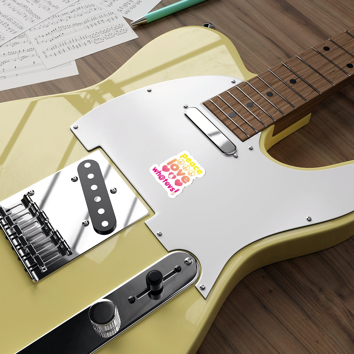 Peace Love Music Sticker on Electric Guitar Decor
