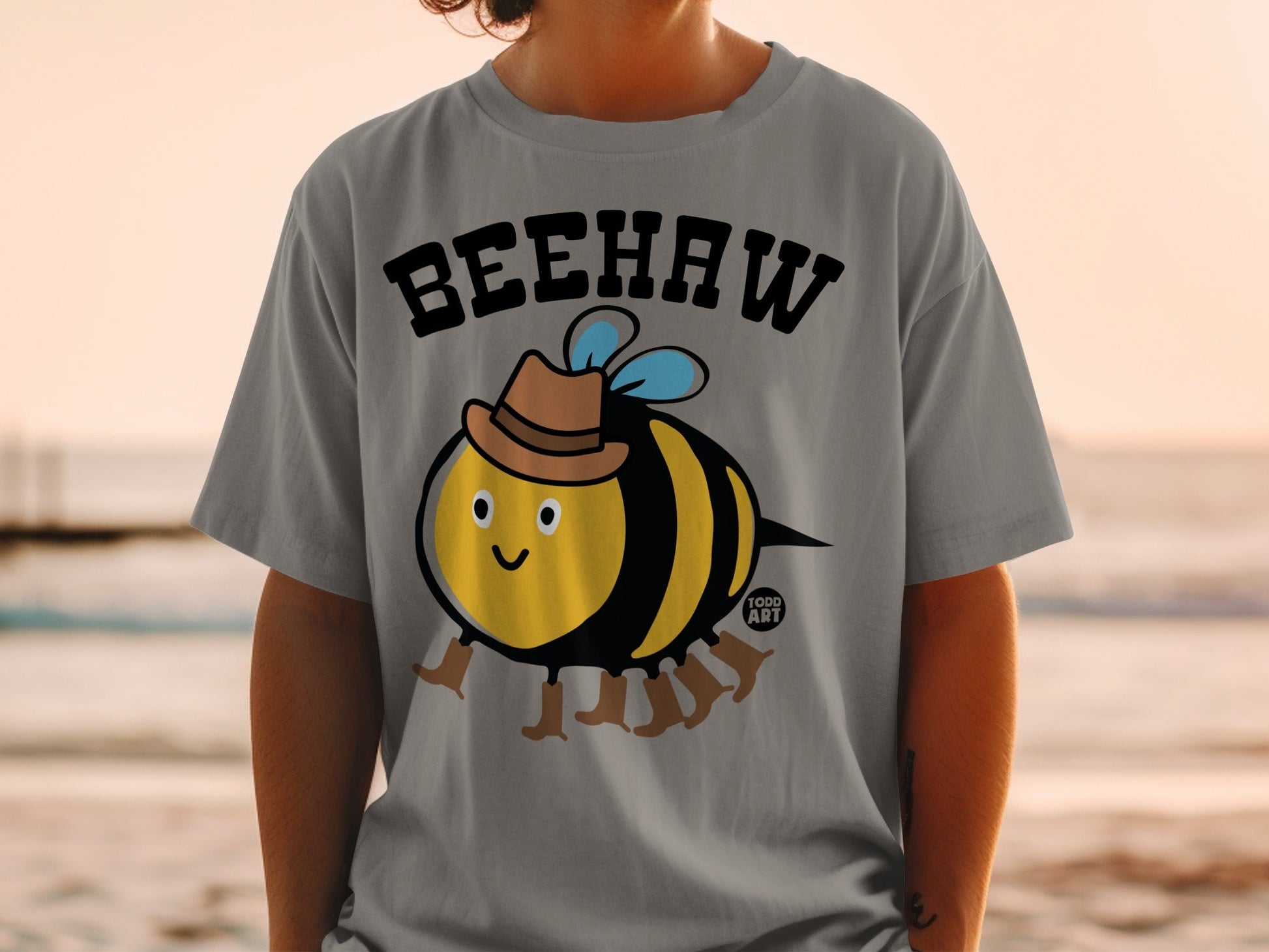 Beehaw Cute Cartoon Bee with Cowboy Hat T-shirt