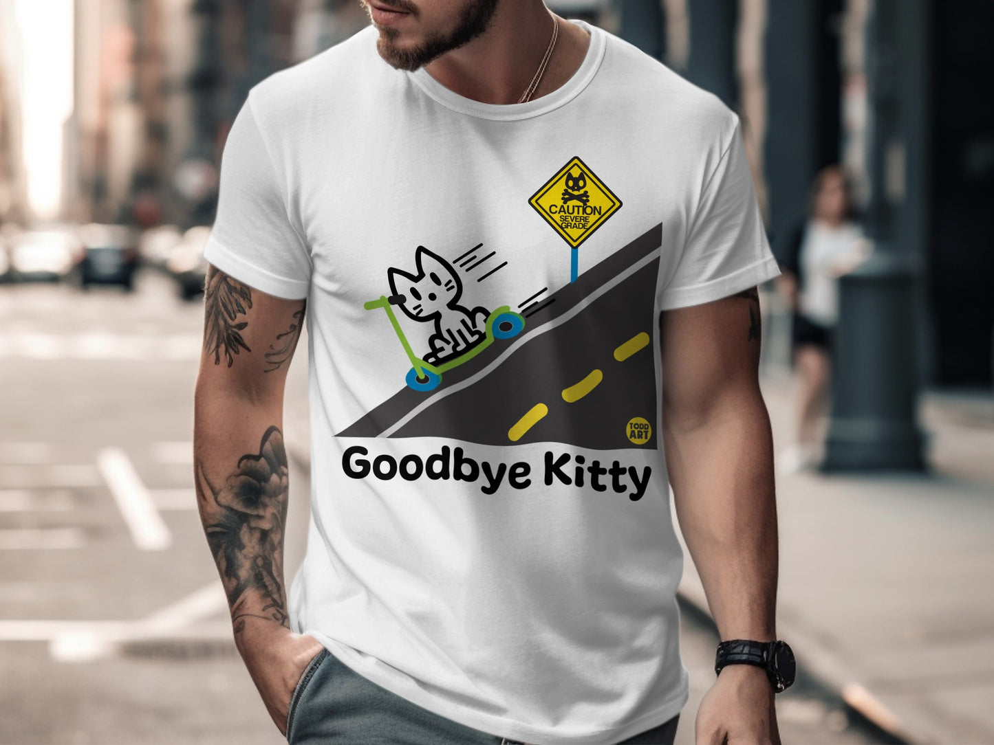Goodbye Kitty T-Shirt with Funny Scooter Design
