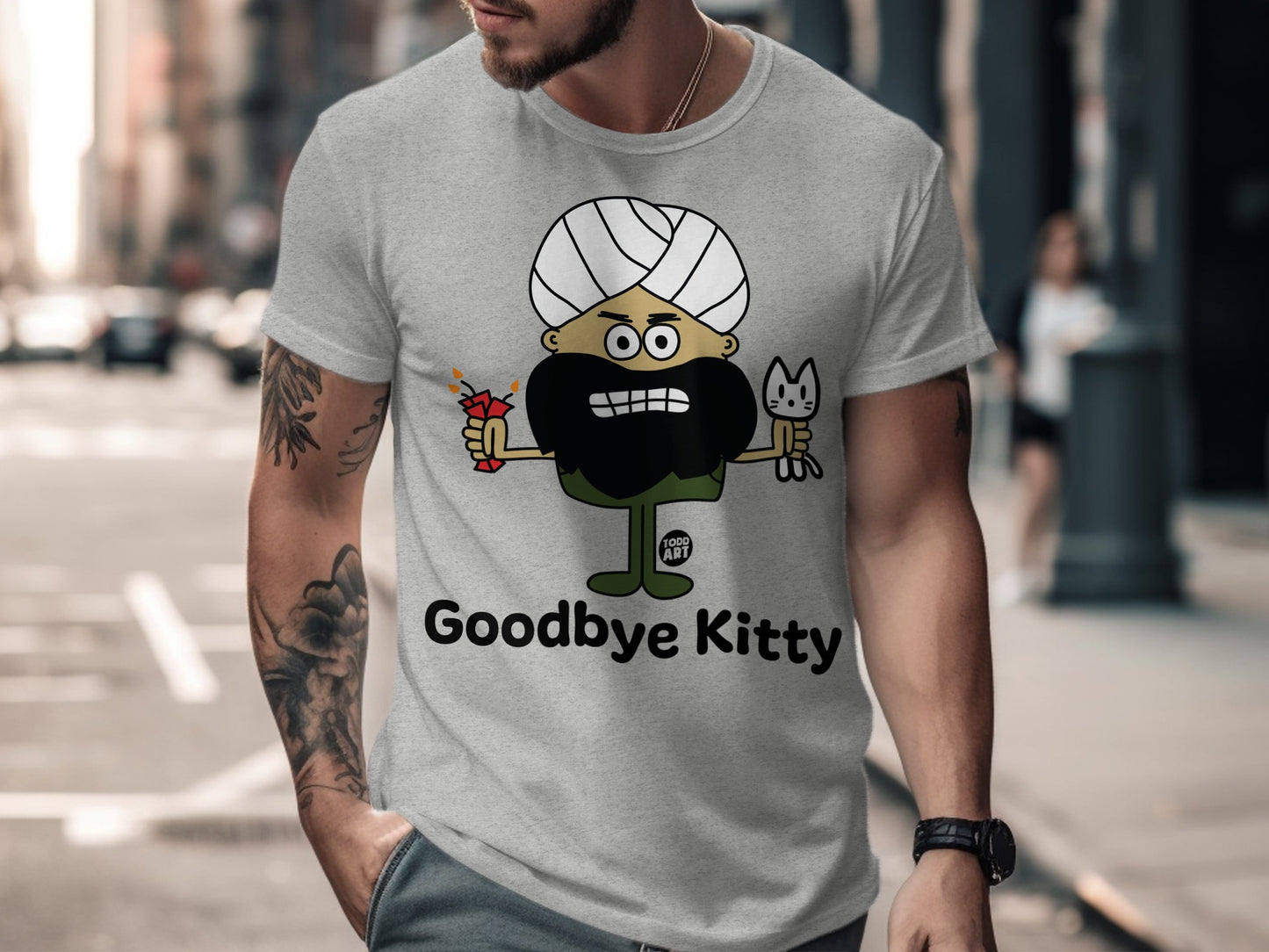 Funny Goodbye Kitty T-Shirt Bold Cartoon Design
