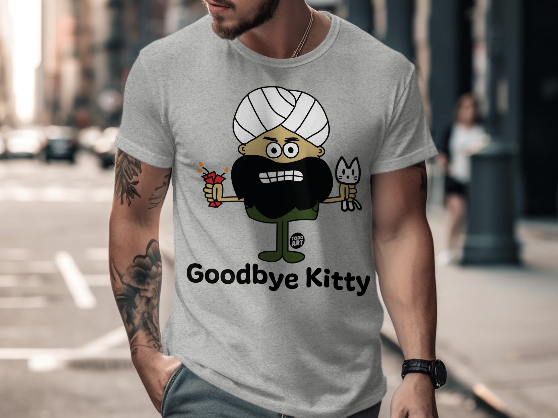 Funny Goodbye Kitty T-Shirt Bold Cartoon Design