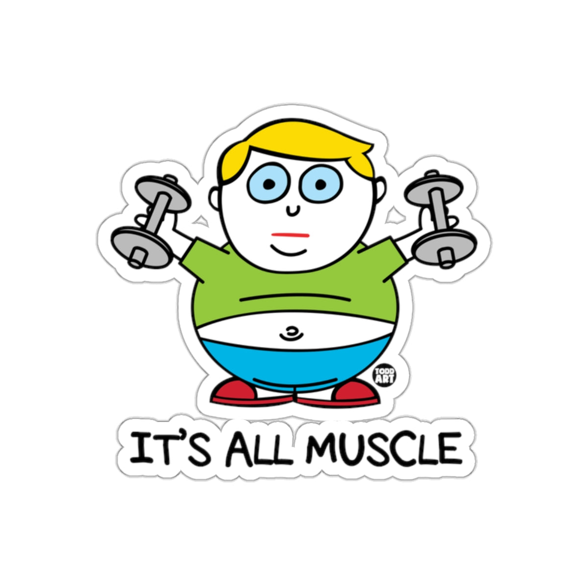 It's All Muscle Weightlifting Cartoon Design Sticker