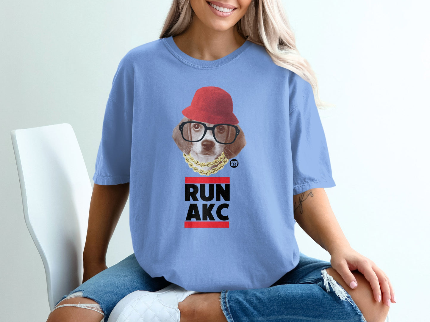 Run AKC Dog Wearing Glasses and Hat Graphic Tee