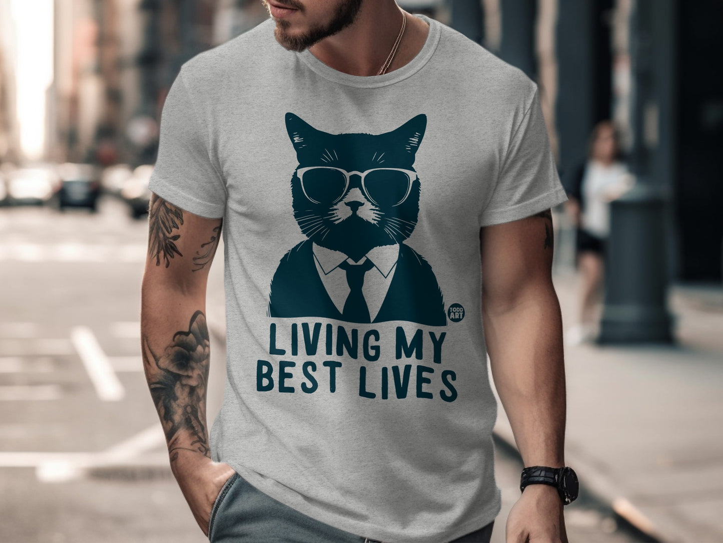 Living My Best Lives Cat T-Shirt Fun Graphic Tee