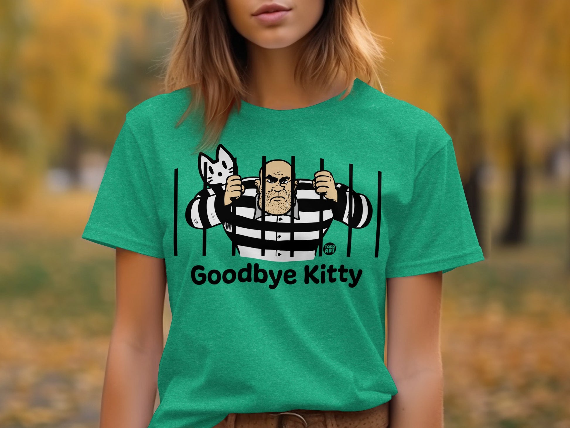 Goodbye Kitty Funny Graphic Green T-Shirt