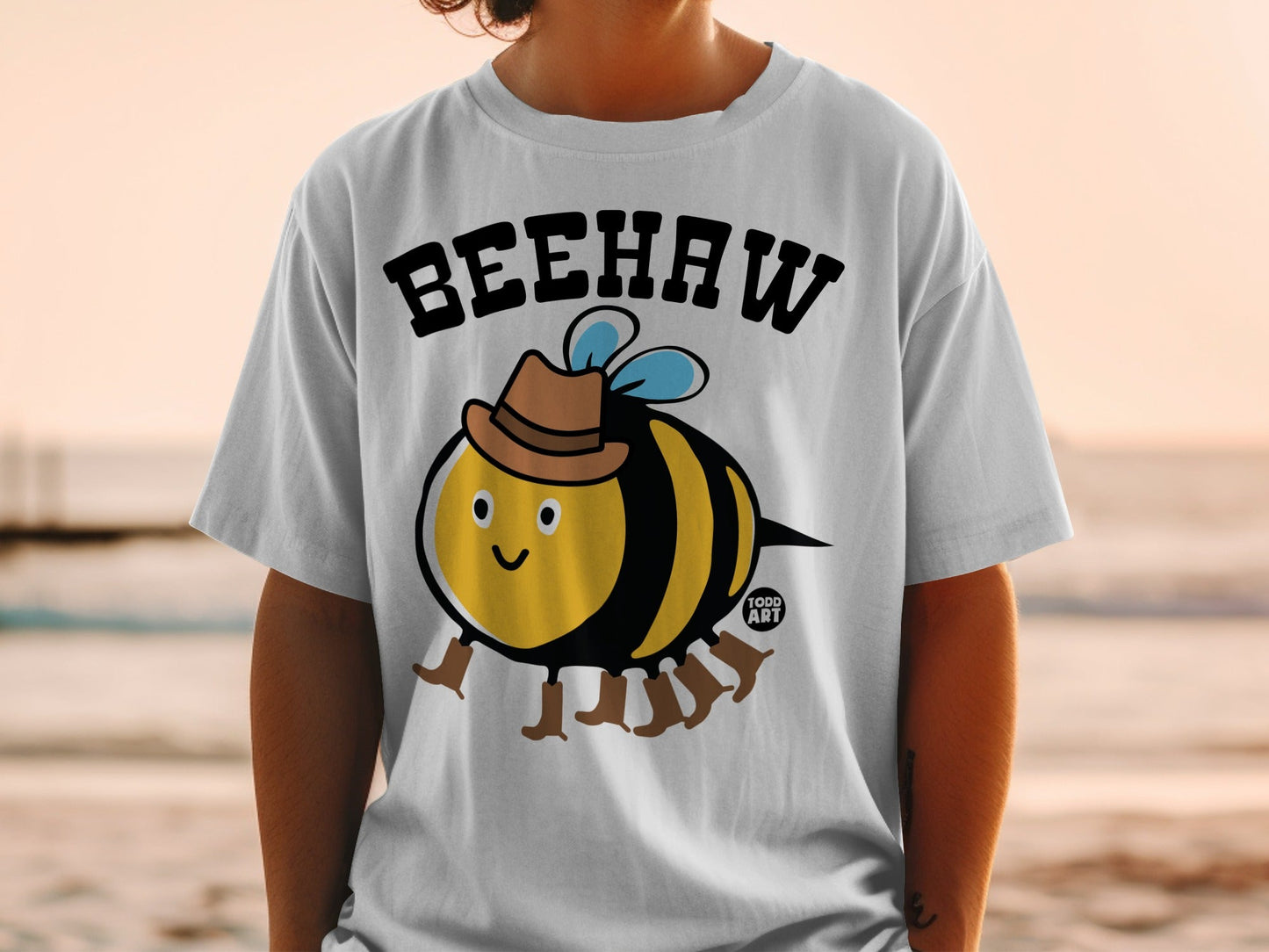 BEEHAW Happy Cartoon Bee in Cowboy Hat T-shirt