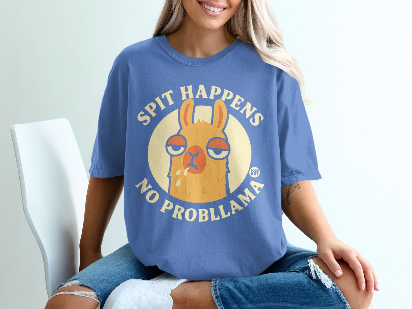 Spit Happens No Probllama Funny Llama Graphic T-shirt