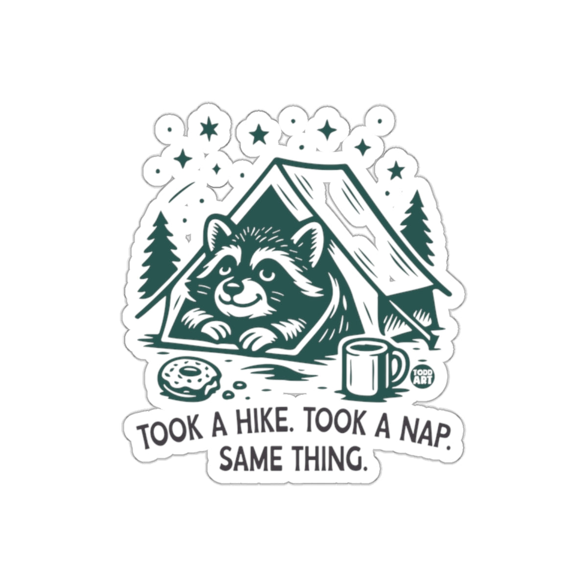 Raccoon Resting Inside Tent after Hike and Nap sticker