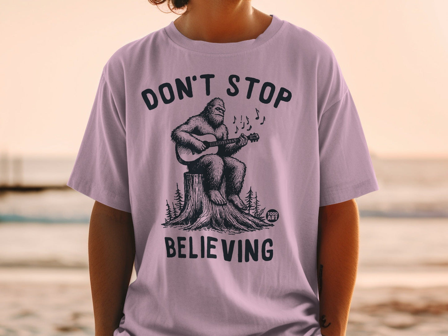 Don't Stop Believing Bigfoot Playing Guitar T-shirt