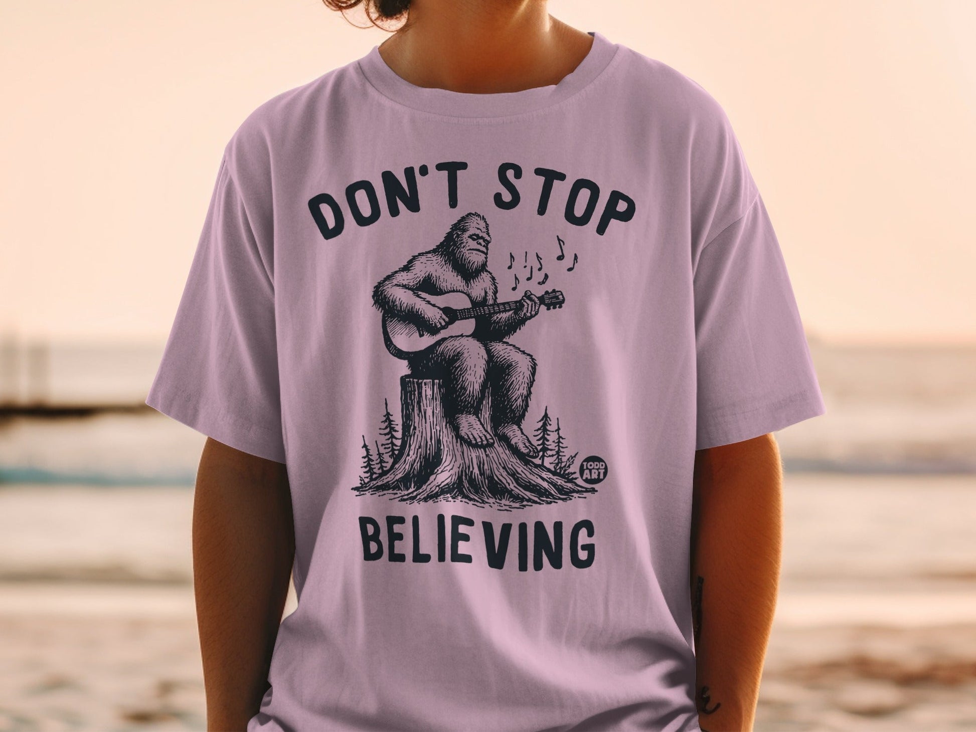 Don't Stop Believing Bigfoot Playing Guitar T-shirt