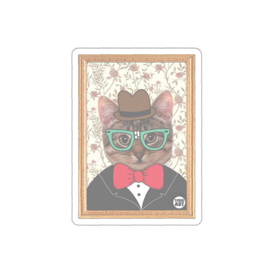 Cat in Glasses with Bow Tie Vintage Art Sticker
