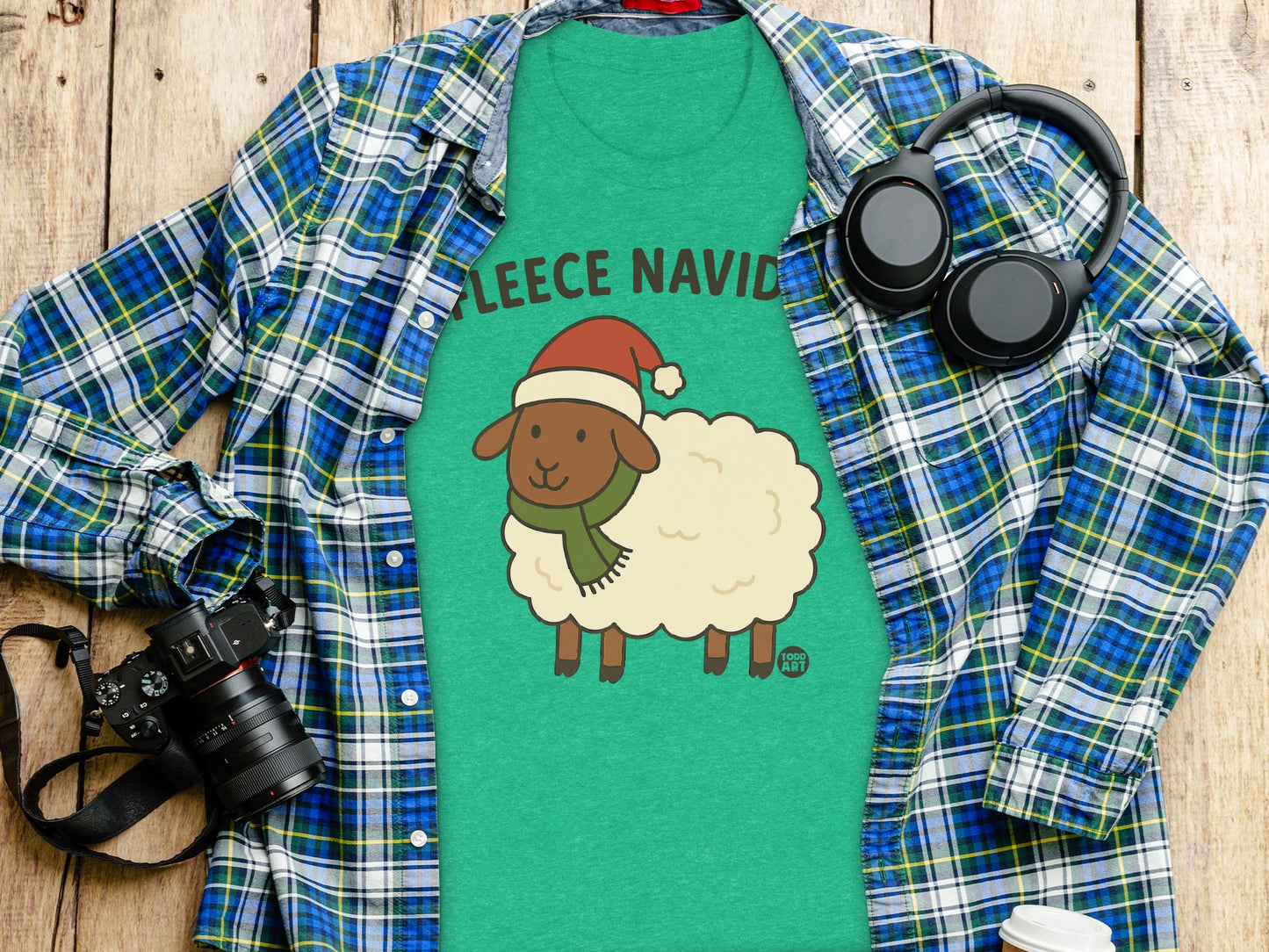 Fleece Navidad Sheep with Santa Hat Design Shirt