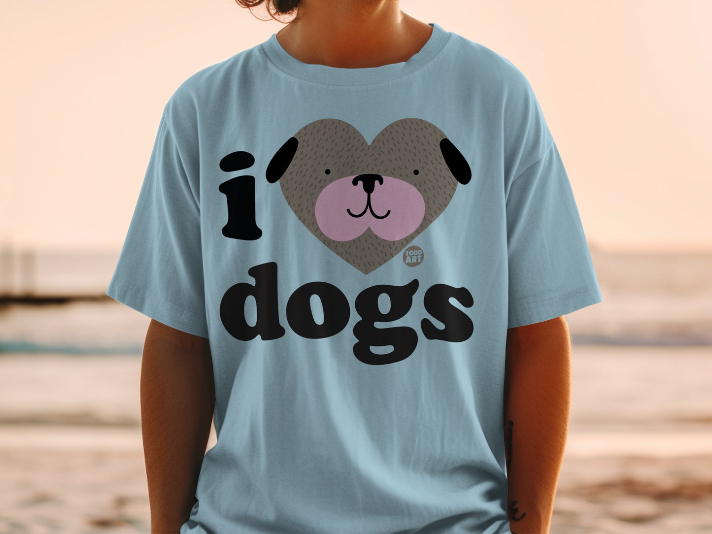 I Love Dogs Cute Cartoon Heart Dog Face T-shirt