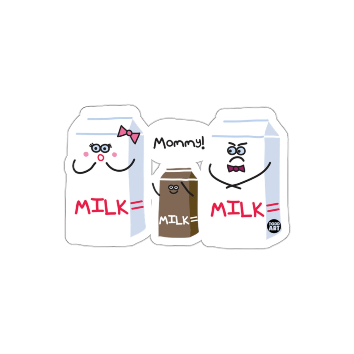 Cute Milk Family with Baby Brown Carton Sticker