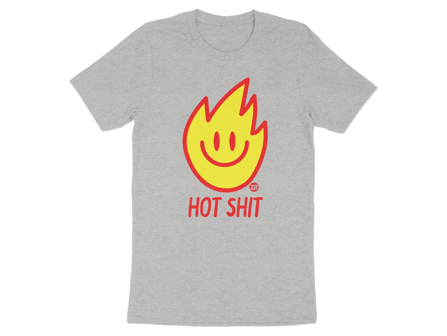 Hot Shit Smiley Flame Design on Gray T-shirt