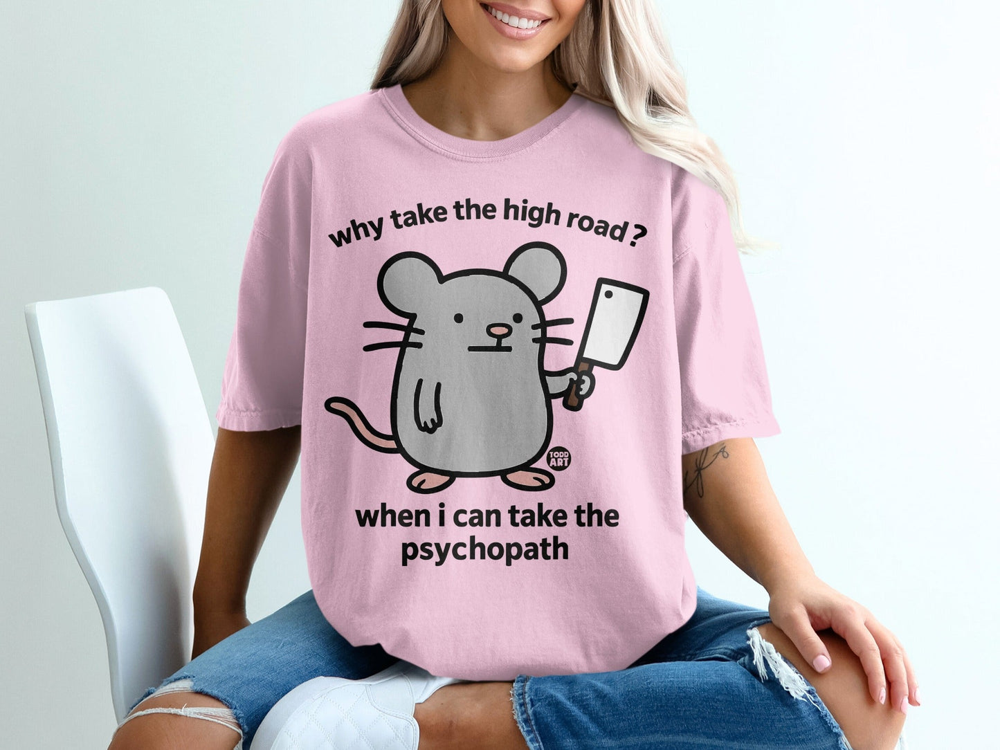 Funny Mouse Psychopath Graphic Short Sleeve T-Shirt