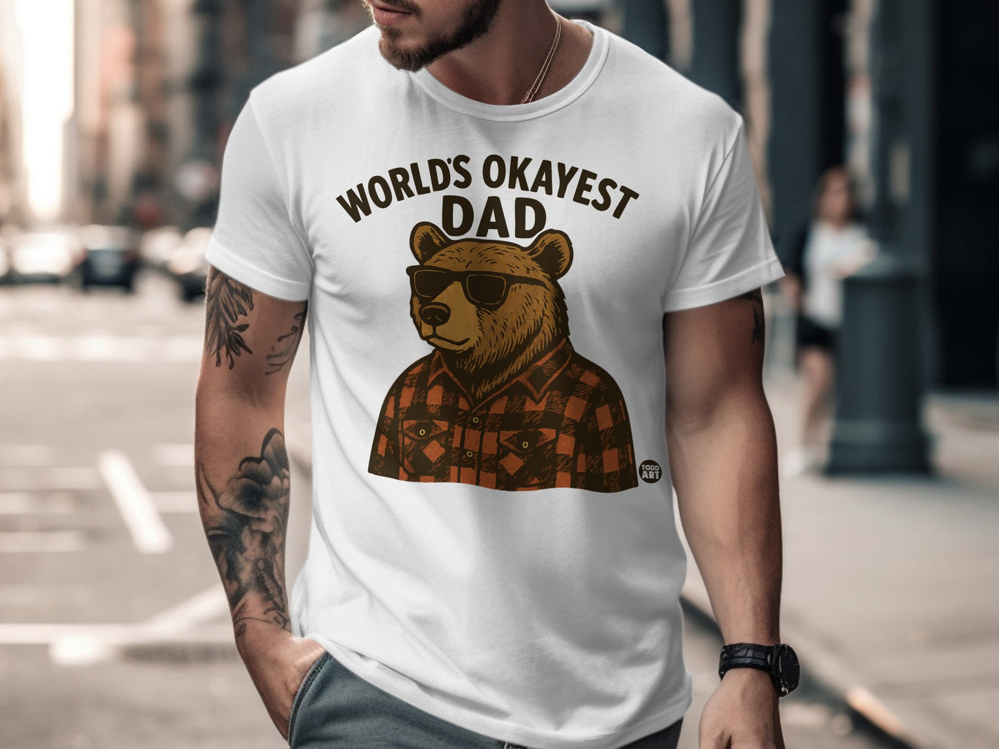 World's Okayest Dad Bear Graphic Tee Shirt