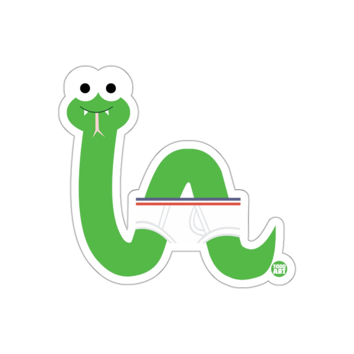 Green Snake Cartoon Character Sticker With Underwear