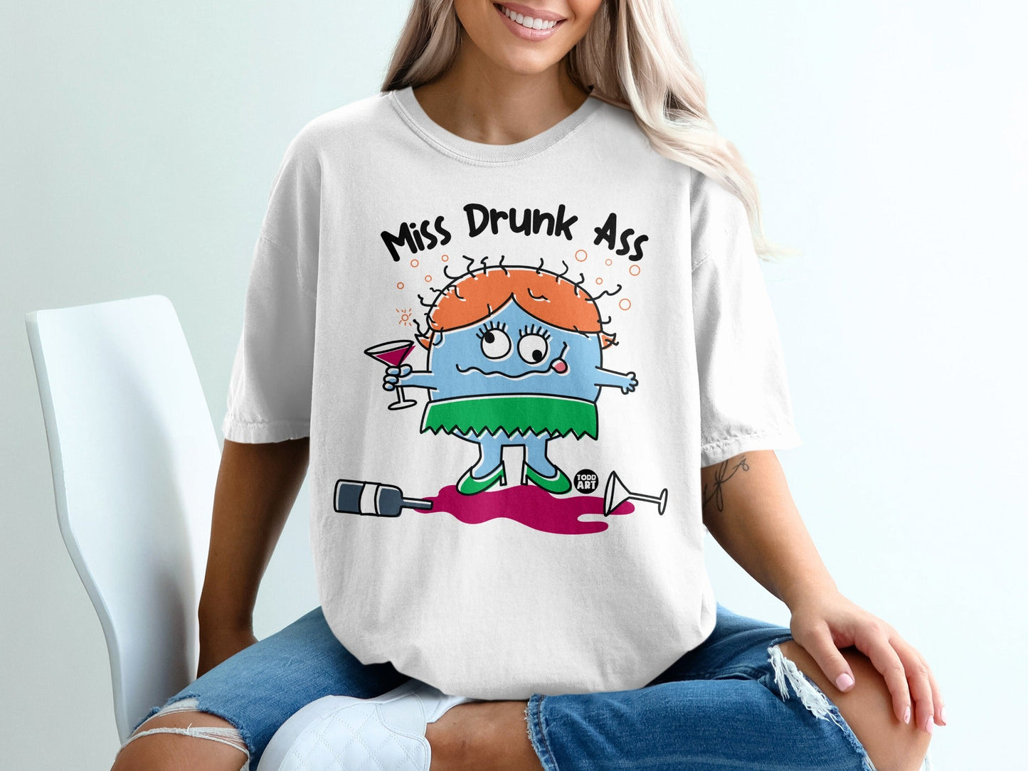 Funny Miss Drunk Ass Character Graphic T-Shirt