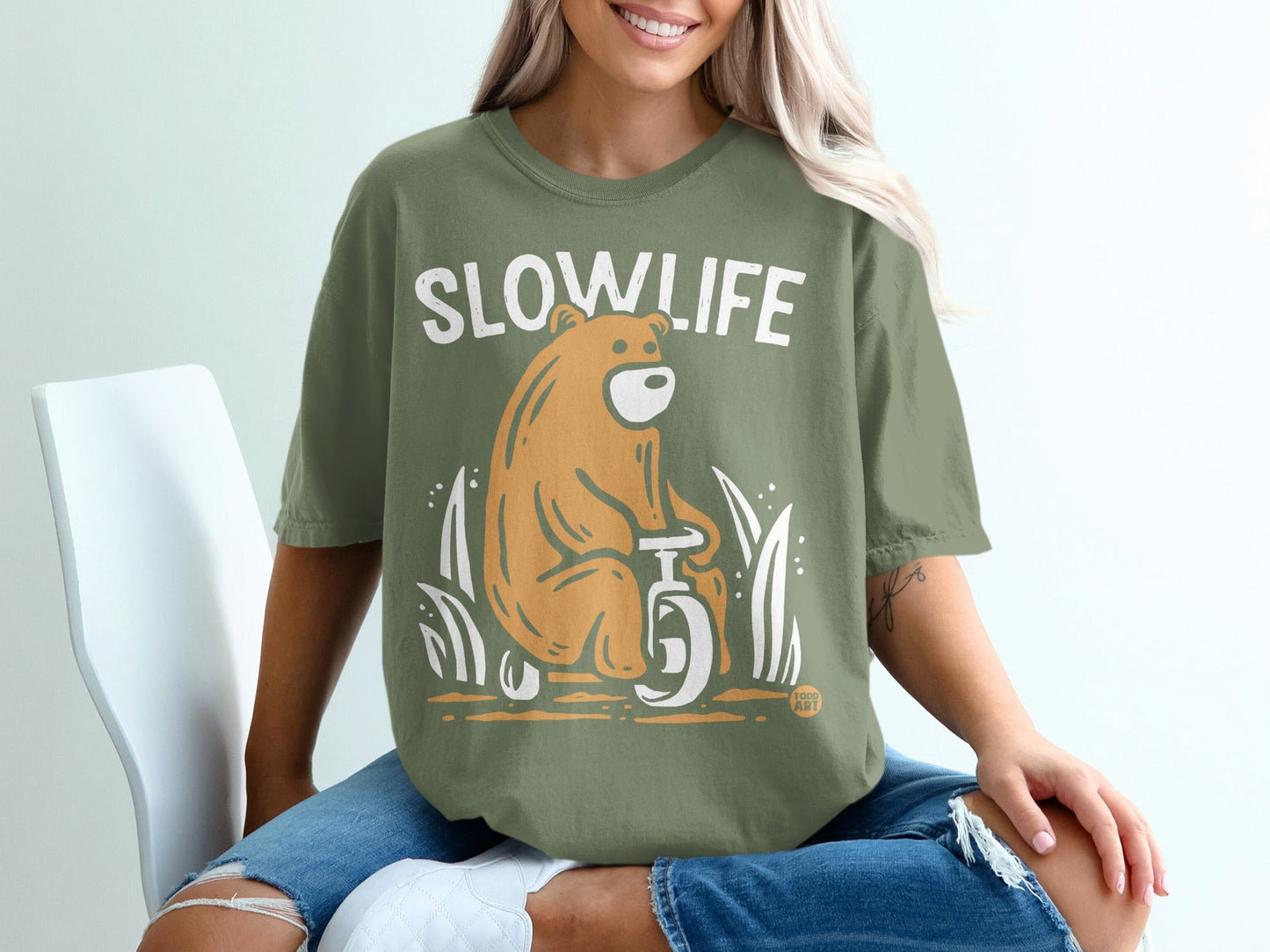 Slowlife Bear Unicycle Graphic Relaxed Fit T-shirt