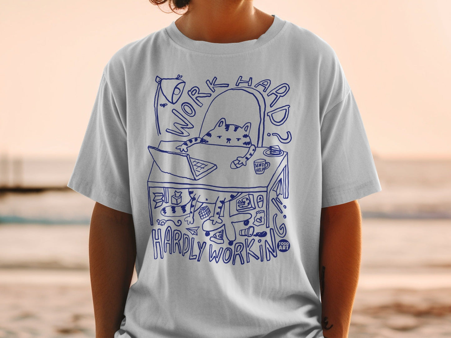 Work Hard Hardly Working Cat Graphic T-shirt