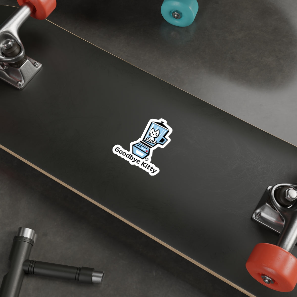 Goodbye Kitty Sticker on Skateboard Deck Product