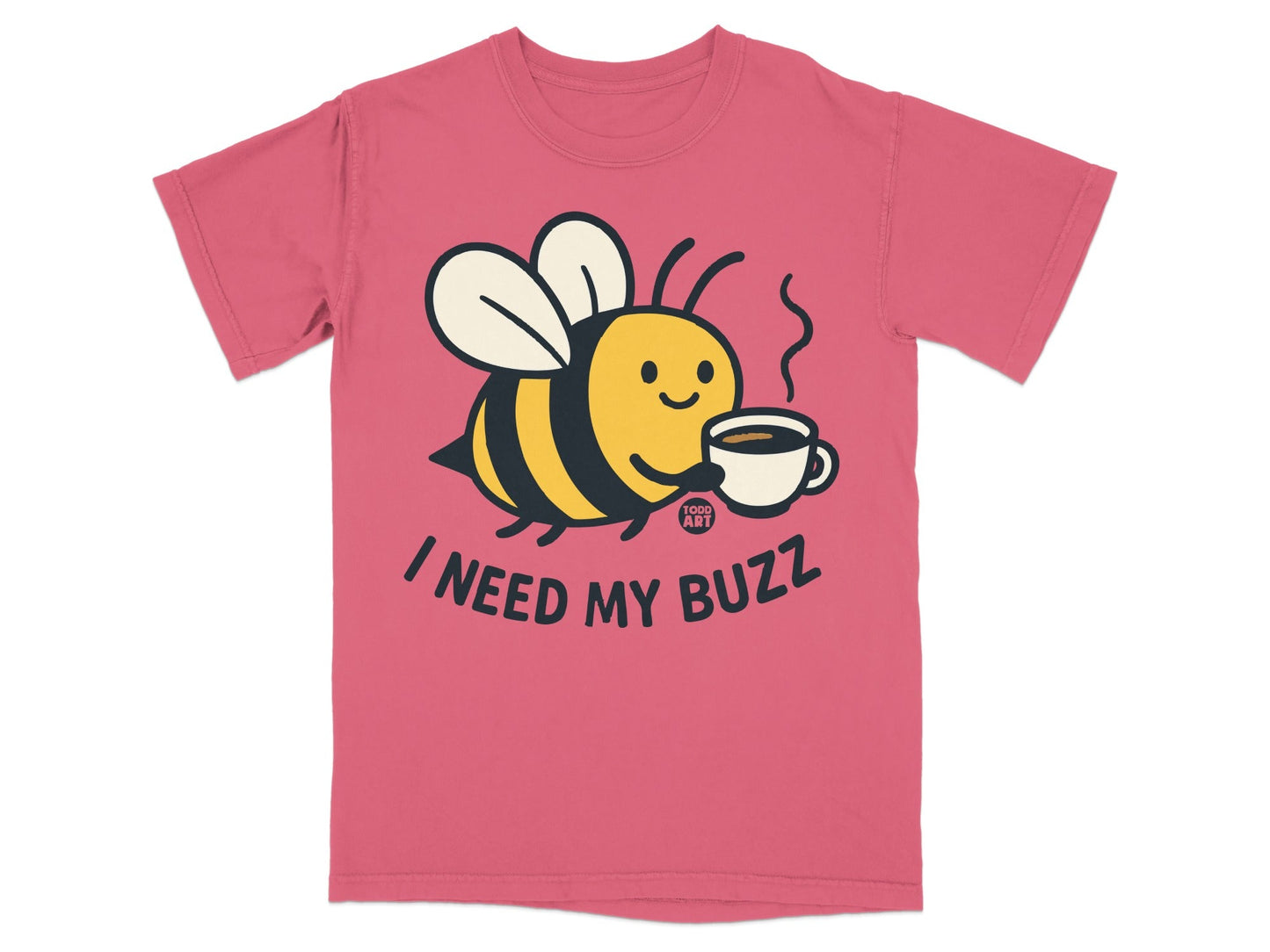 I Need My Buzz Bee Holding Coffee Design T-Shirt