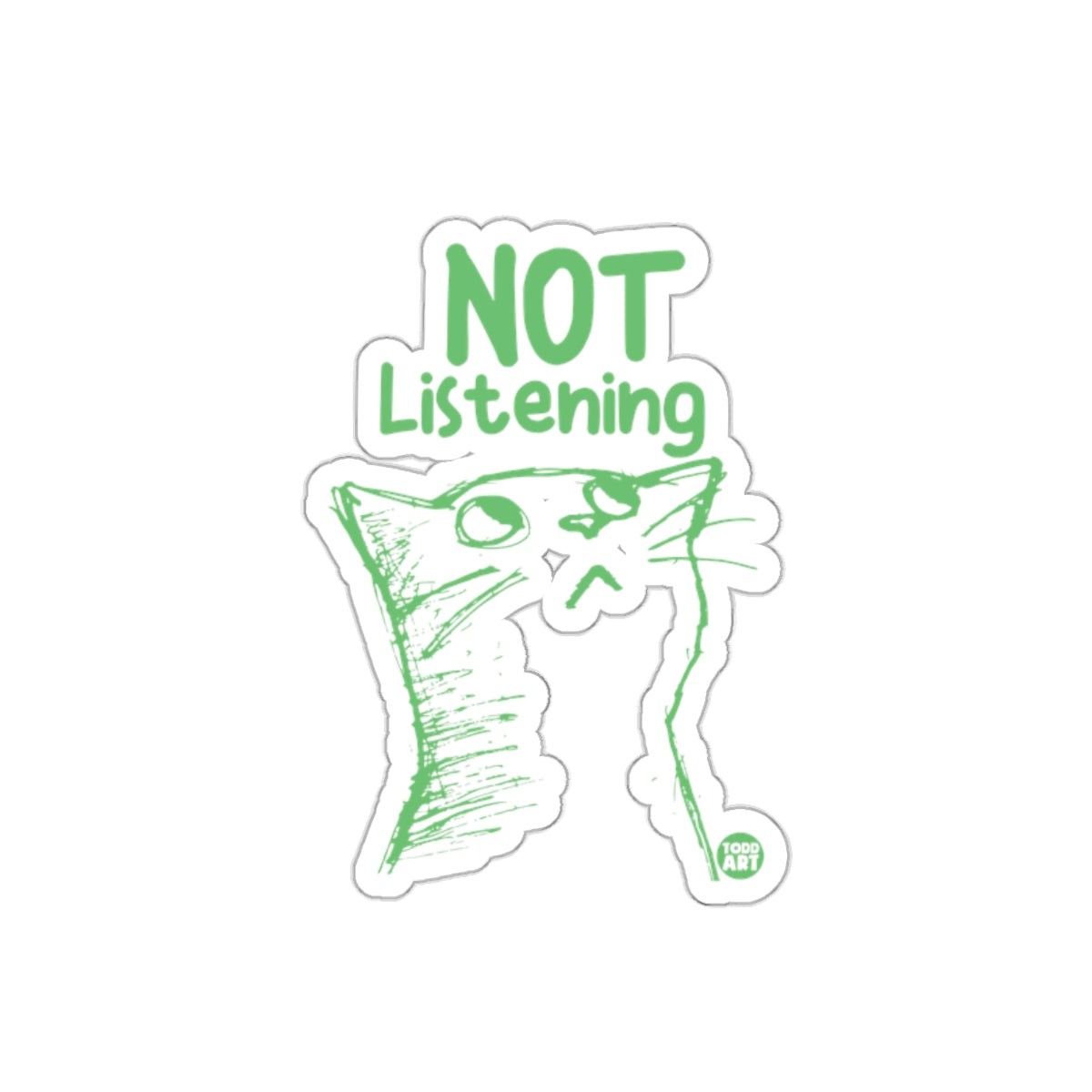 Not Listening Green Cat Design Sticker