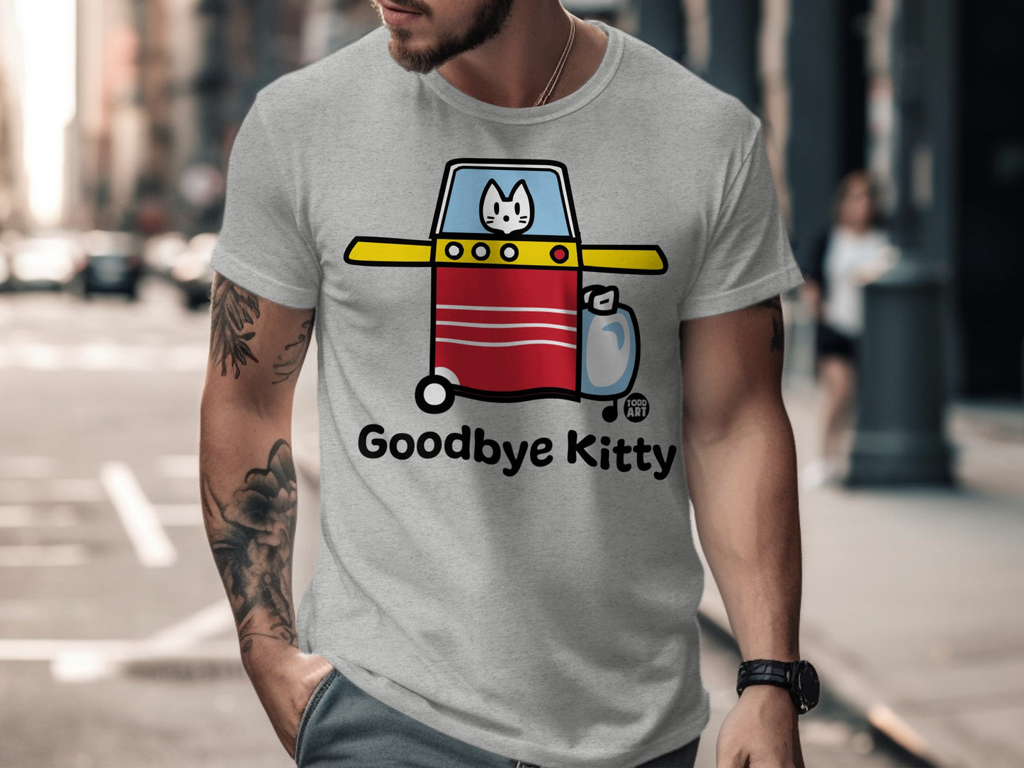 Funny Goodbye Kitty Car Illustration T-shirt
