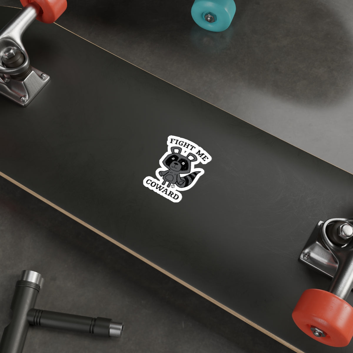 Cartoon Raccoon Fight Me Coward Slogan Art sticker