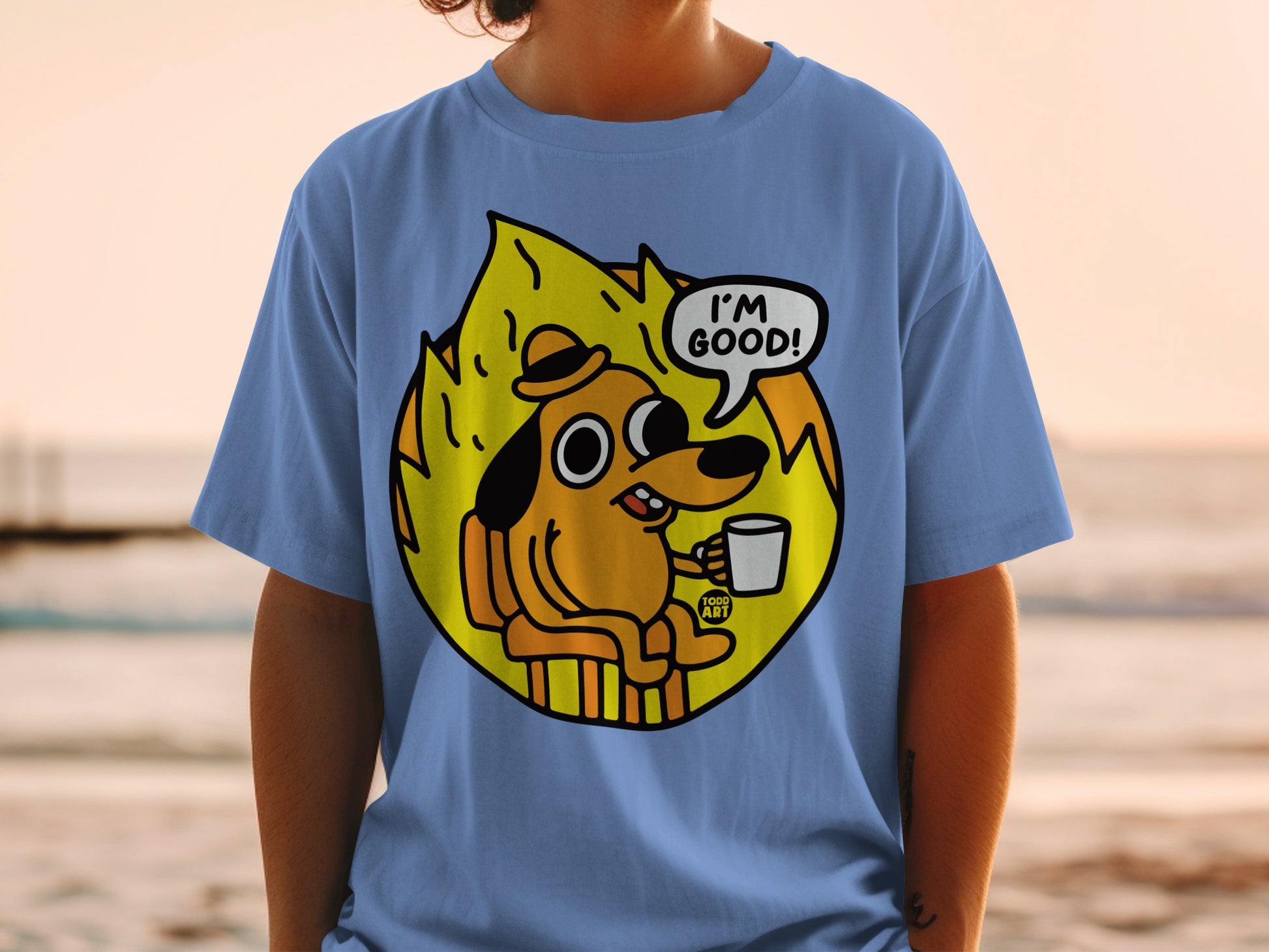 I'm Good Dog Cartoon Graphic Teal T-shirt