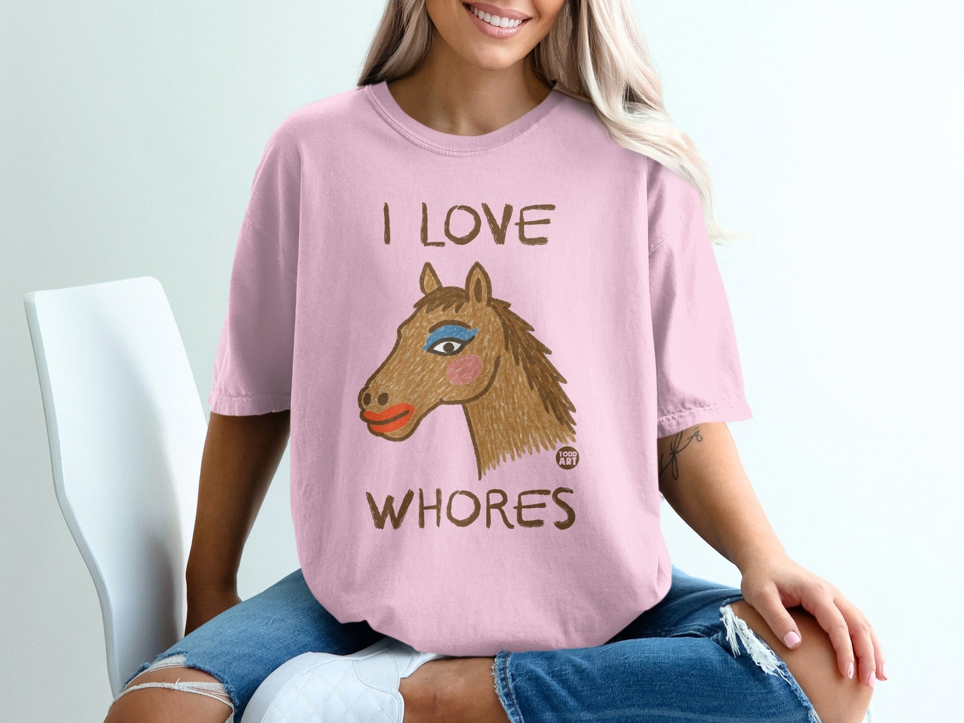 I Love Whores Horse Graphic Tee Statement Shirt