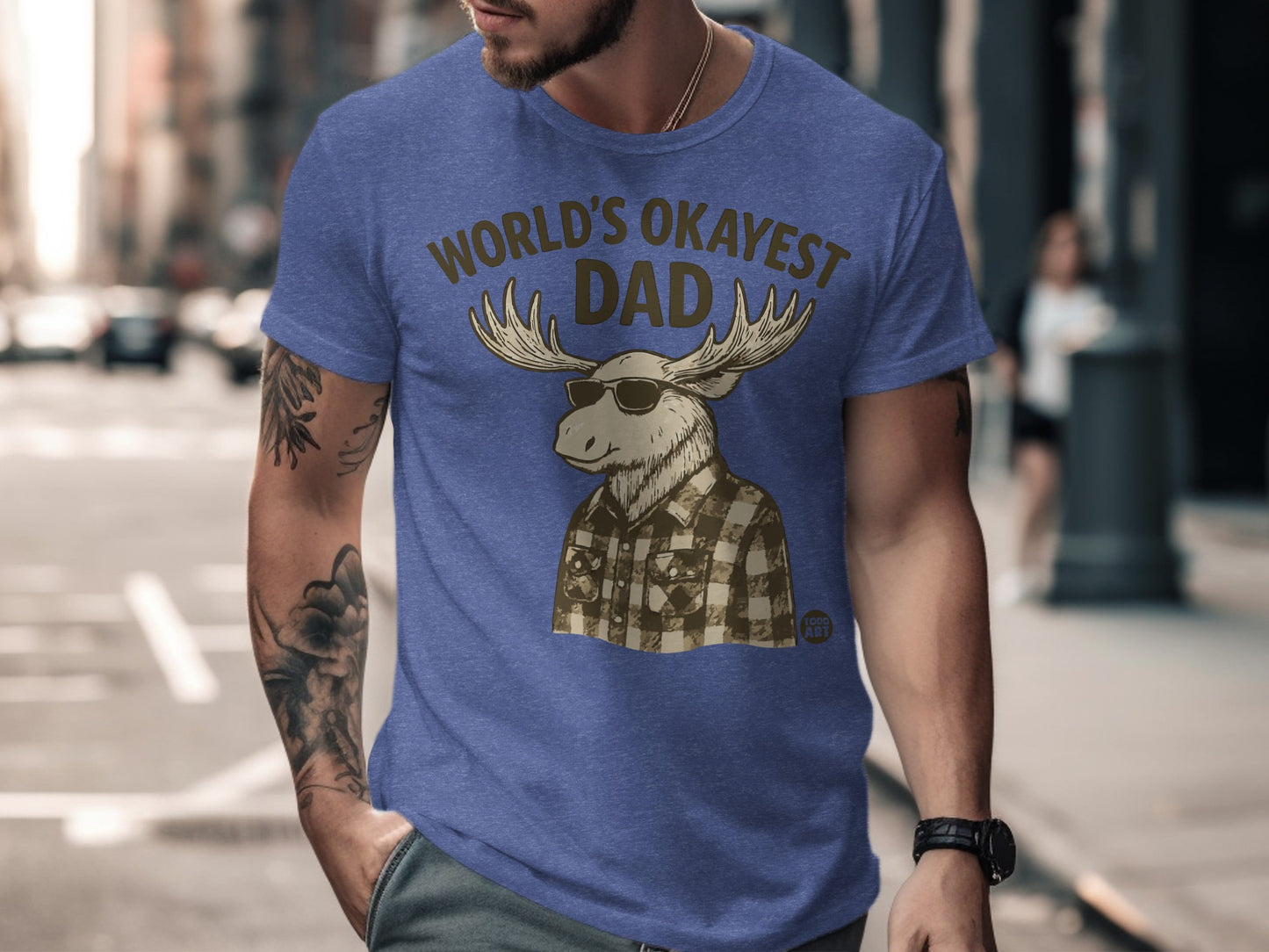 World's Okayest Dad Funny Moose Graphic T-shirt