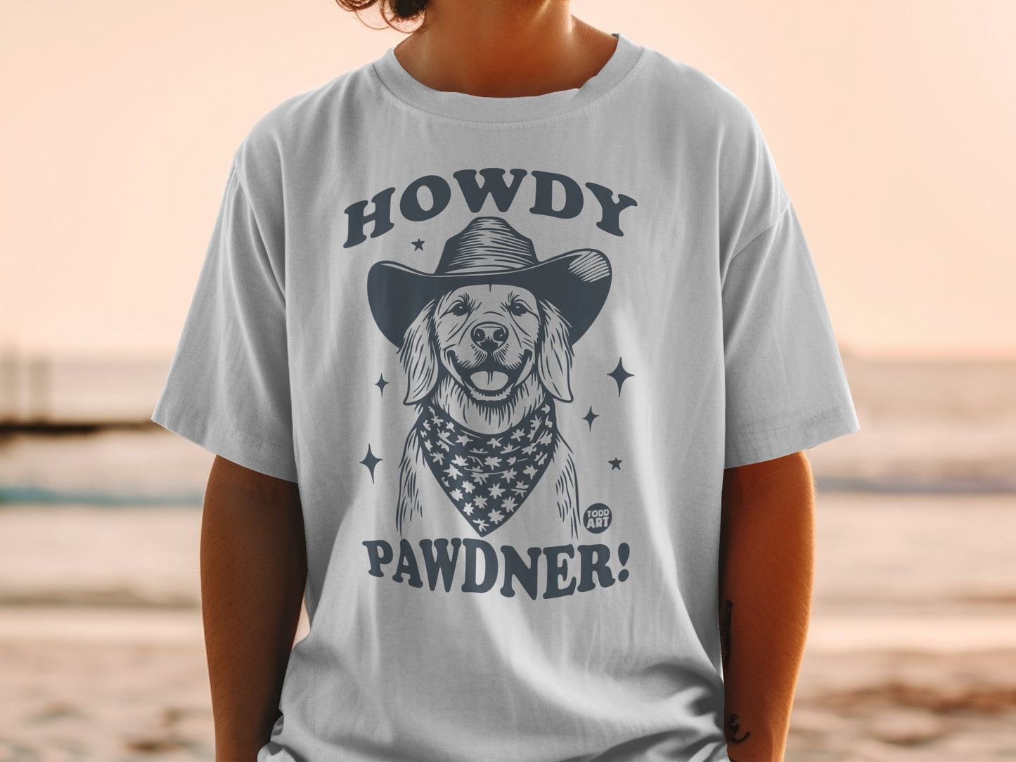 Howdy Pawdner Dog in Cowboy Hat T-Shirt Product