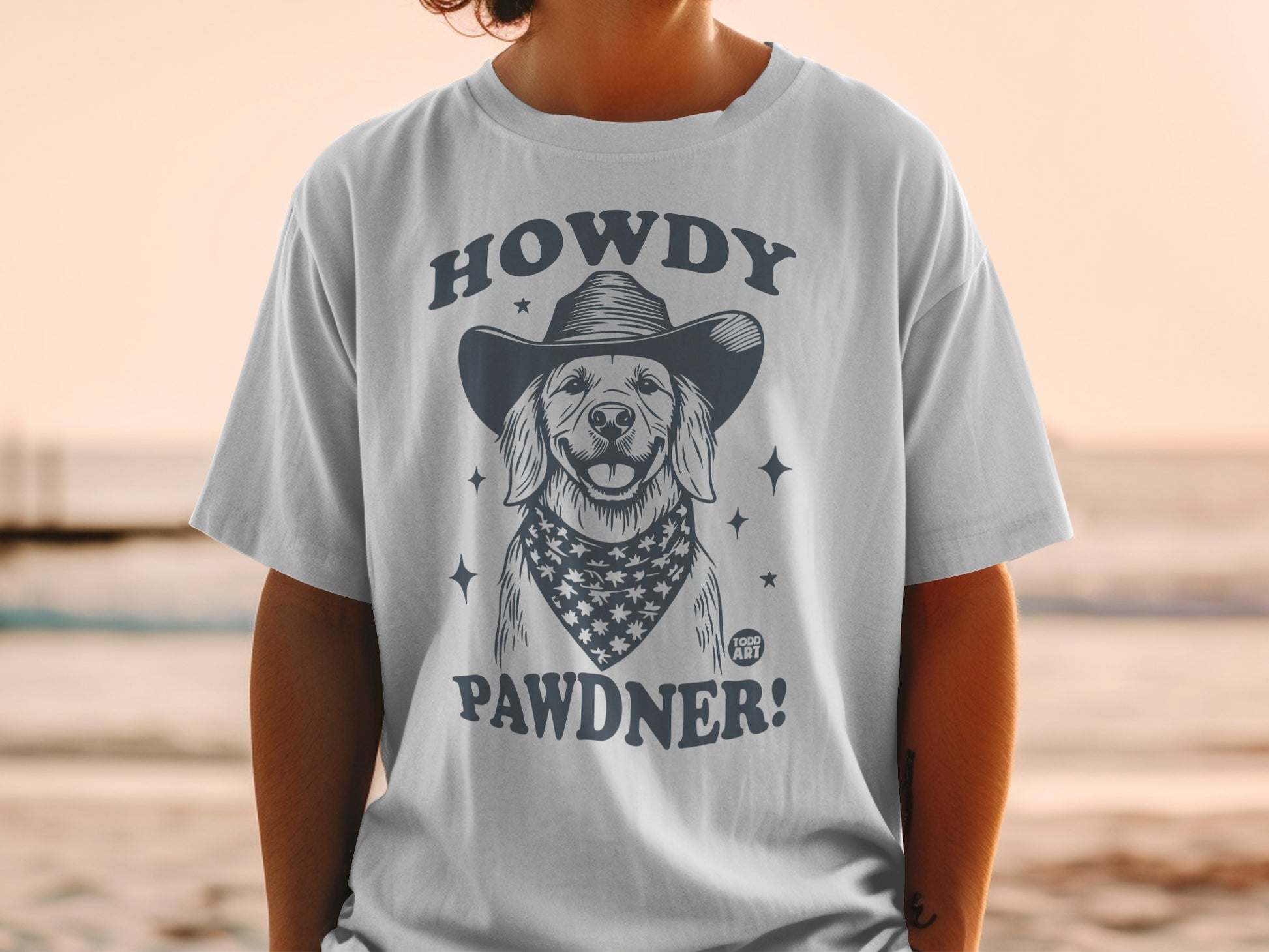 Howdy Pawdner Dog in Cowboy Hat T-Shirt Product