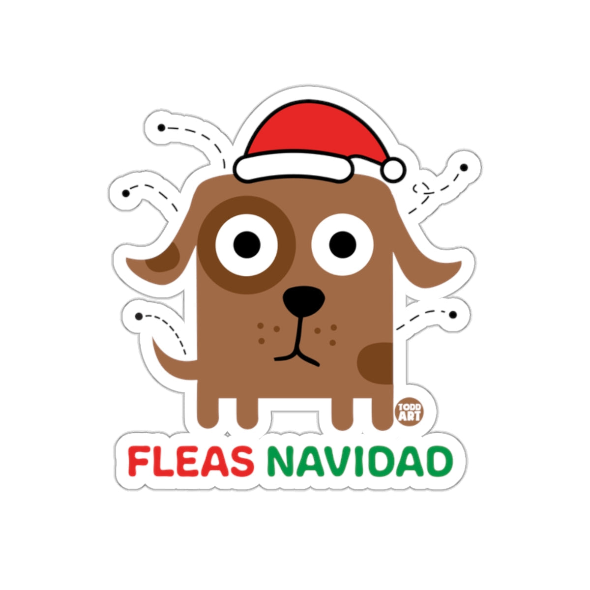 Fleas Navidad Dog with Santa Hat Graphic Sticker