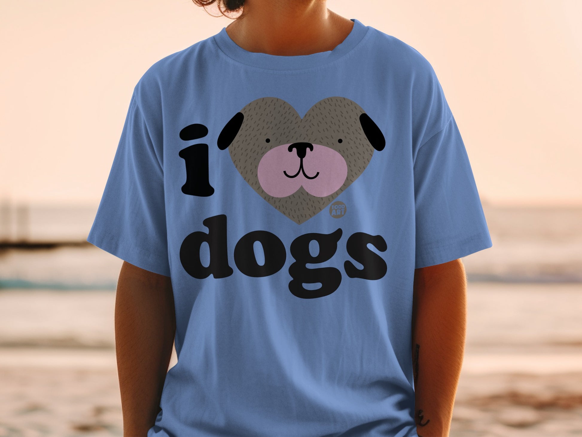 Blue I Love Dogs Graphic Design T-Shirt