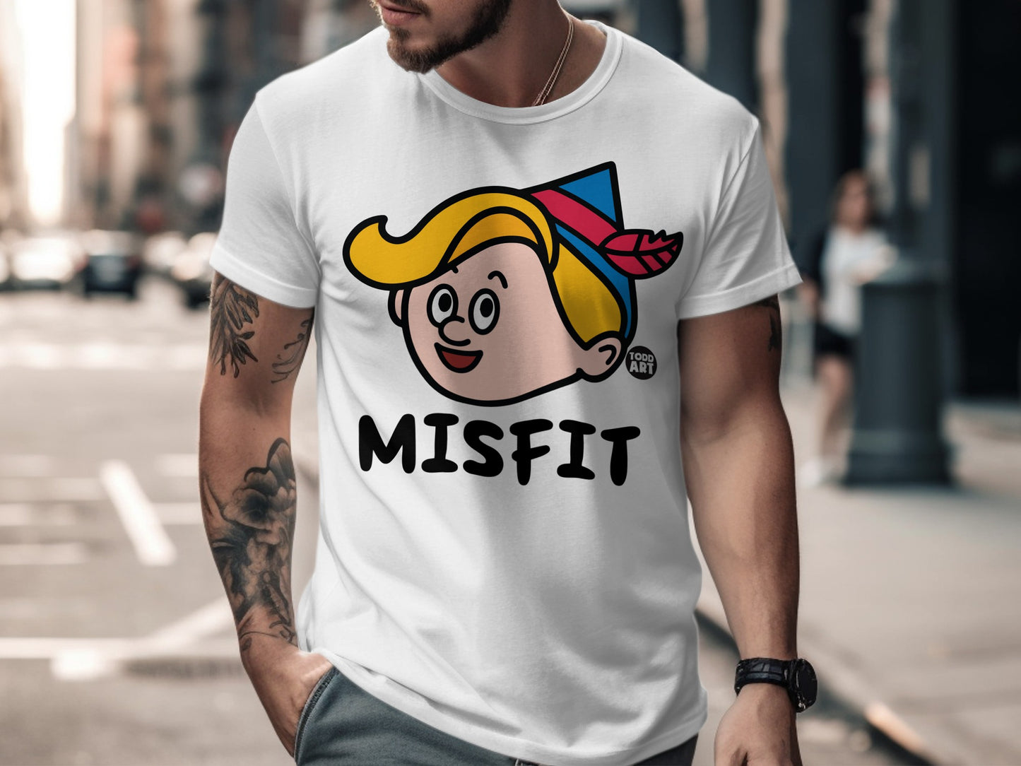 Misfit Graphic T-Shirt with Cartoon Head Design