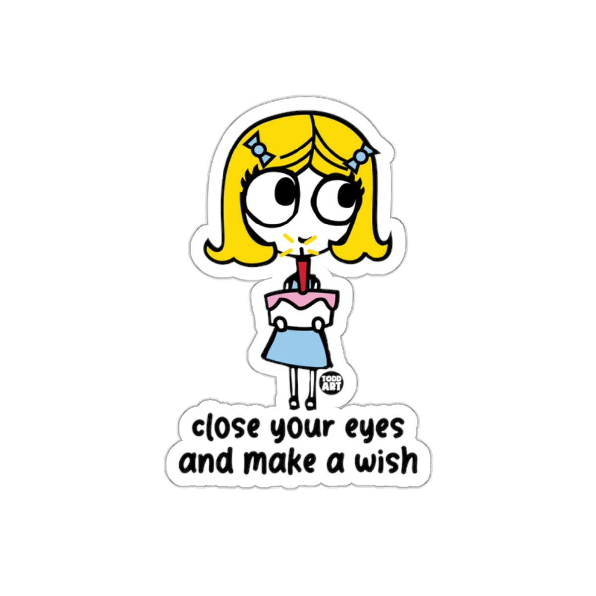 Cute Cartoon Girl with Cake Make a Wish Sticker
