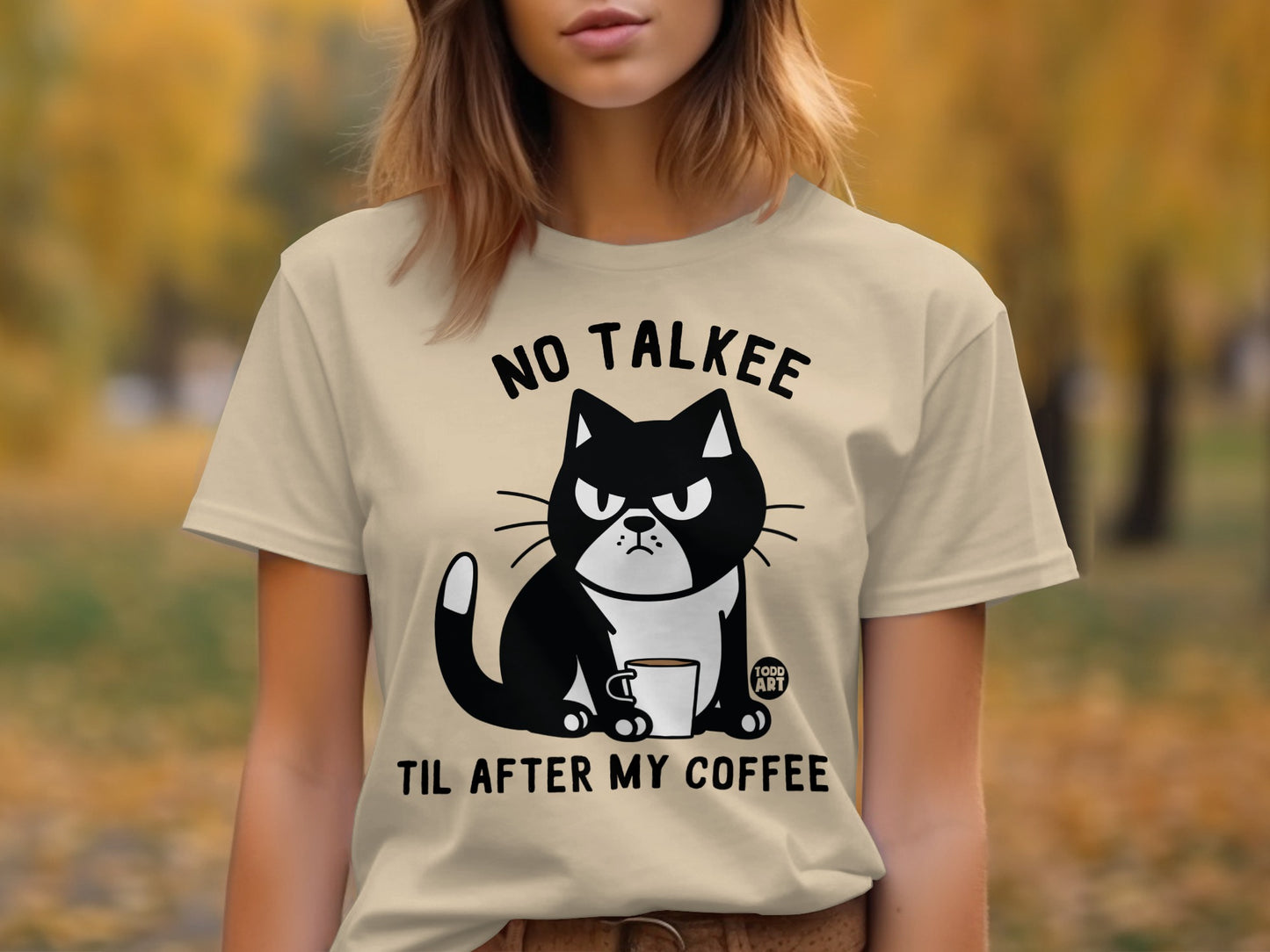 No Talkee Til After My Coffee Cat Graphic T-Shirt