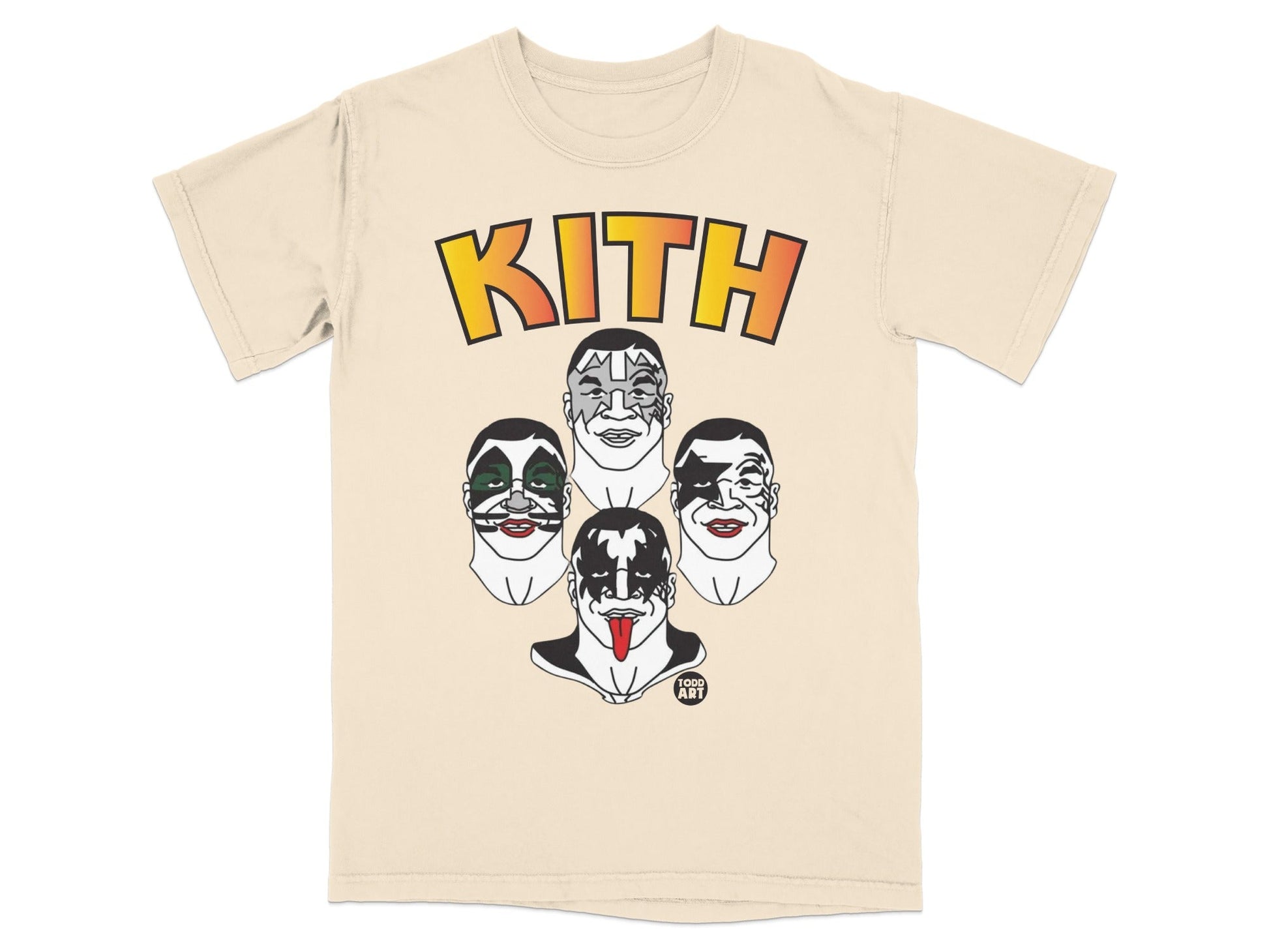 Kith shirt featuring four KISS band members' iconic makeup faces.