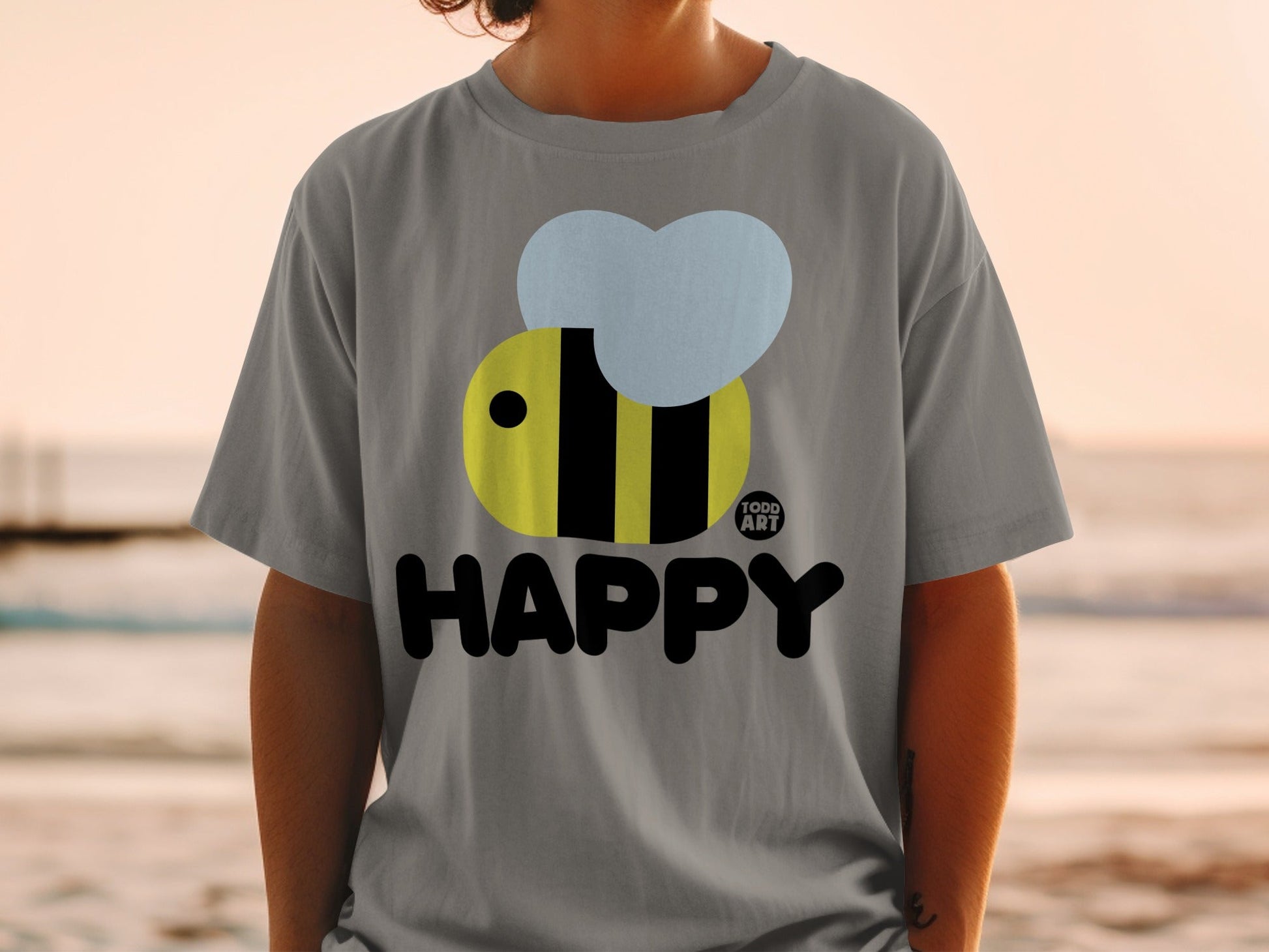 Happy Bee Illustrated Heart Art Toddler Shirt